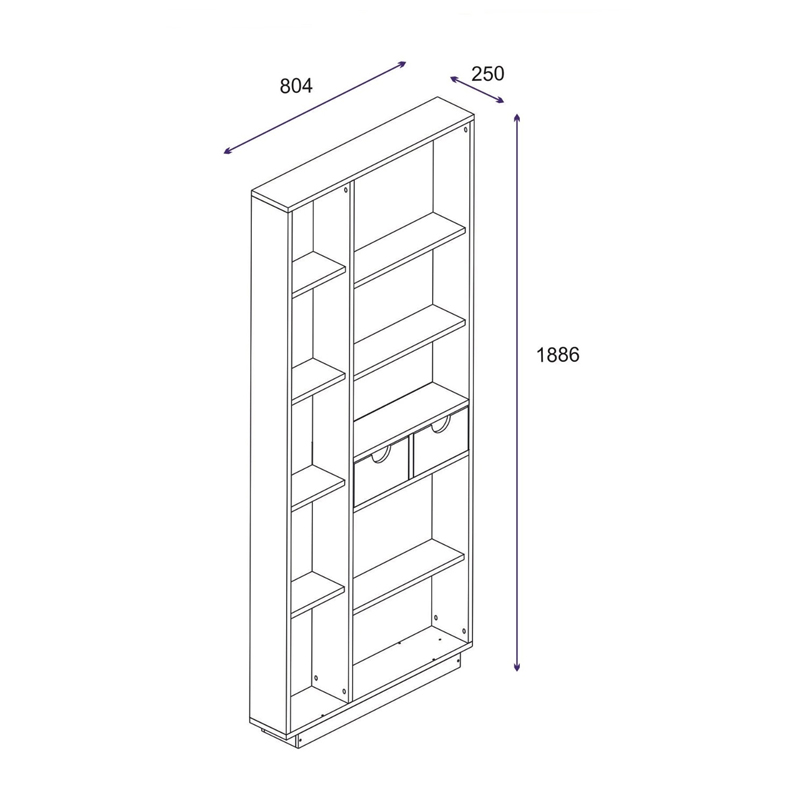 Βιβλιοθήκη με συρτάρια Dakin σε oak απόχρωση 80x25x190εκ - Image 5
