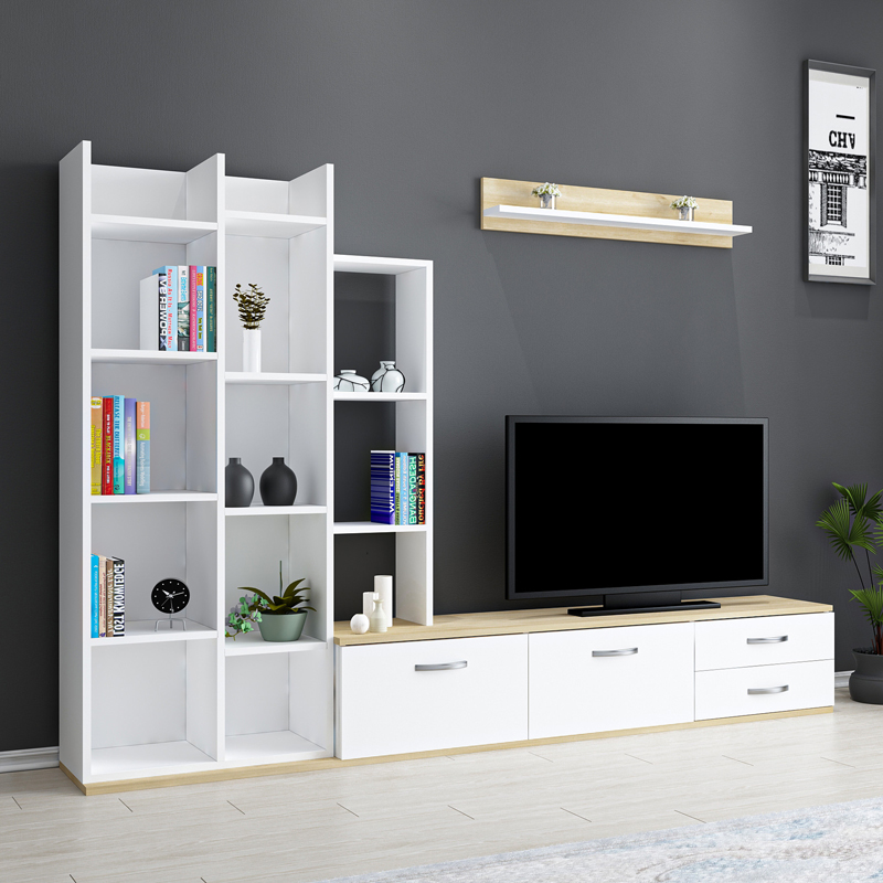 Σύνθετο σαλονιού Leman σε λευκή-oak απόχρωση 240x35x154εκ - Image 2