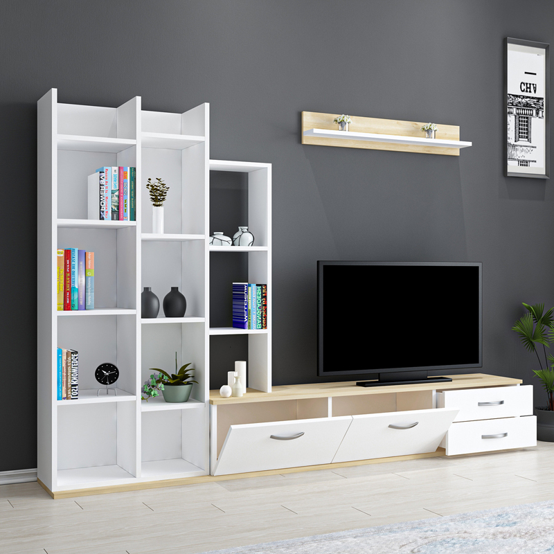 Σύνθετο σαλονιού Leman σε λευκή-oak απόχρωση 240x35x154εκ - Image 3