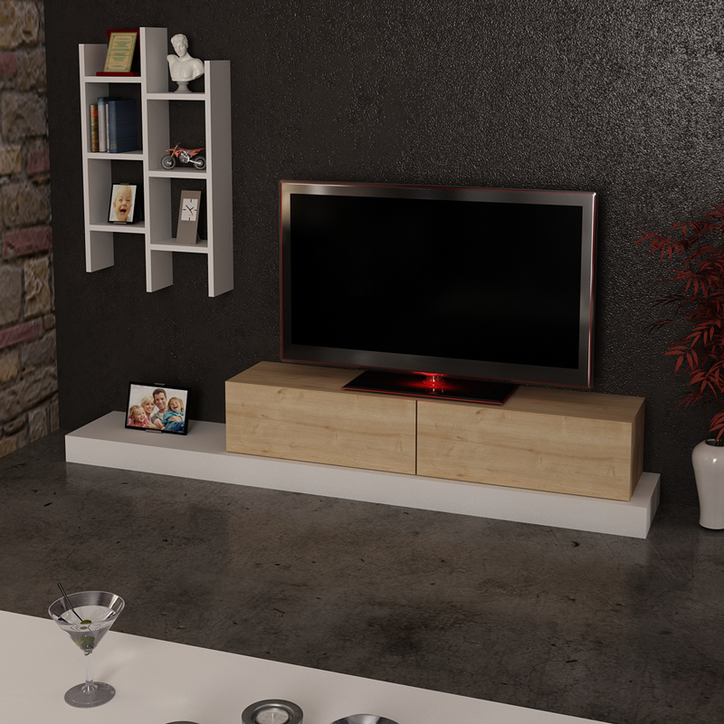 Έπιπλο τηλεόρασης Rumba σε λευκή-oak απόχρωση 180x30x31εκ - Image 2
