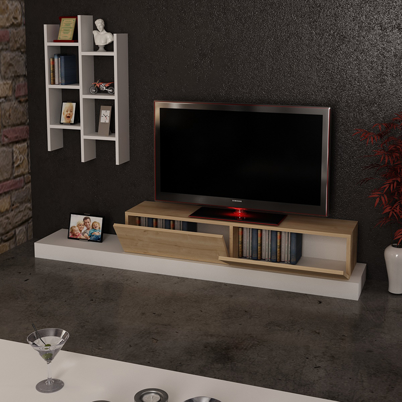 Έπιπλο τηλεόρασης Rumba σε λευκή-oak απόχρωση 180x30x31εκ - Image 3