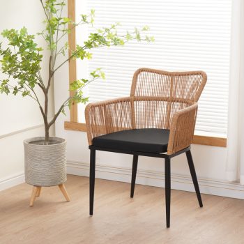 Alternative view of Πολυθρόνα Naoki  pe rattan -metal σε φυσική απόχρωση με μαύρα πόδια/μαξιλάρι 59x62.5x82εκ