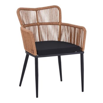 Πολυθρόνα Naoki pakoworld pe rattan -metal σε φυσική απόχρωση με μαύρα πόδια/μαξιλάρι 59x62.5x78εκ 140-000061