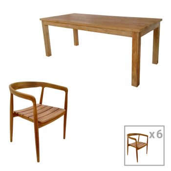 Τραπεζαρία 7τεμ.Noody-Wooly pakoworld teak ξύλο σε φυσική απόχρωση 343-000036
