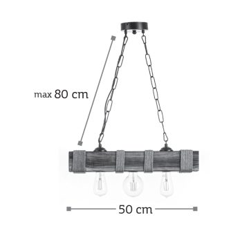 Alternative view of InLight Κρεμαστό φωτιστικό από ξύλο και σχοινί 3XE27 D:50cm (5318-3)
