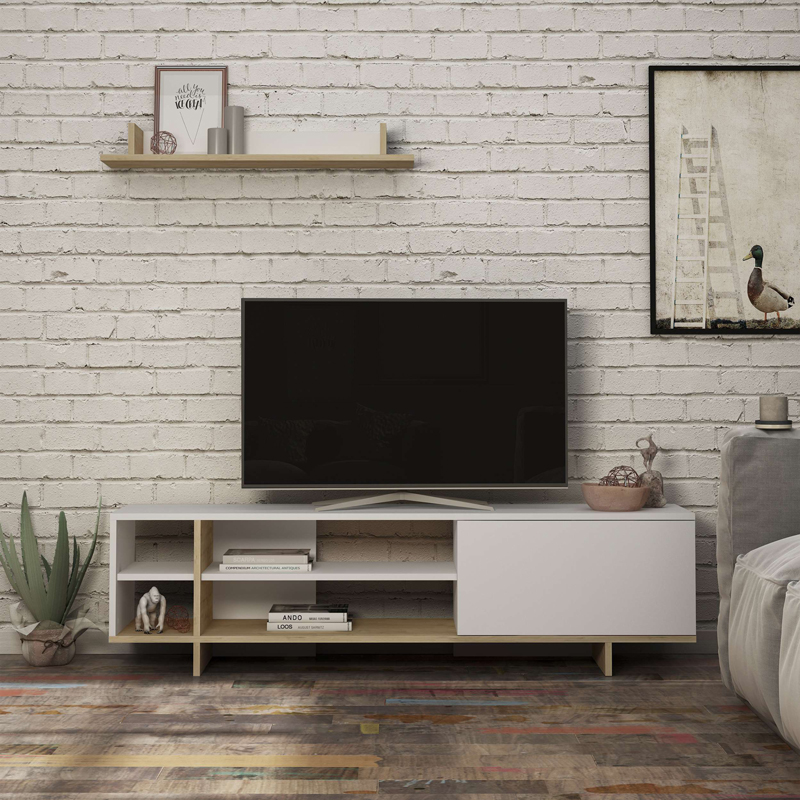 Σύνθετο σαλονιού Saloon σε λευκή-oak απόχρωση 160x35.5x44εκ - Image 2