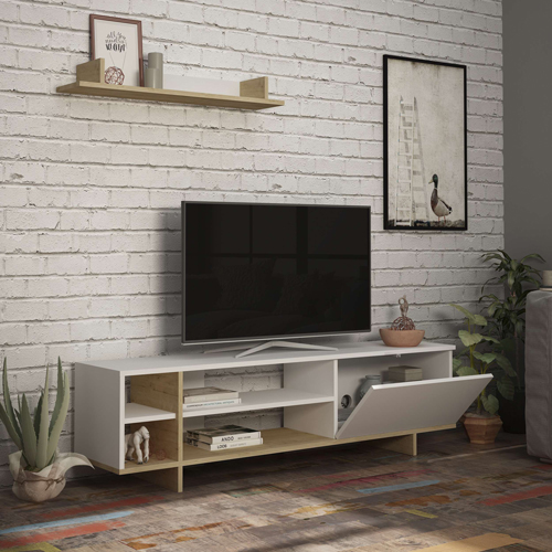 Σύνθετο σαλονιού Saloon σε λευκή-oak απόχρωση 160x35.5x44εκ - Image 3