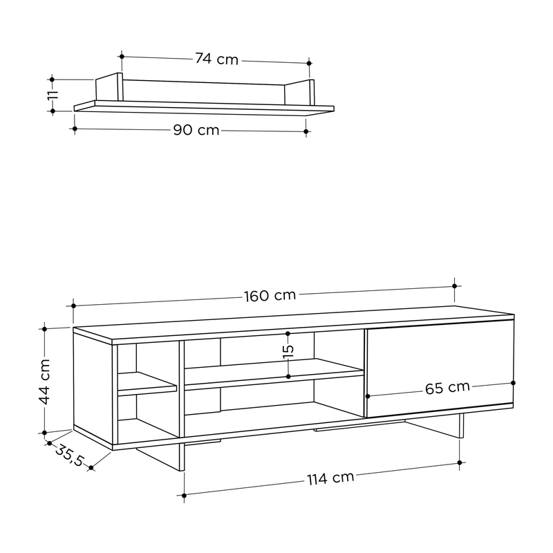 Σύνθετο σαλονιού Saloon σε λευκή-oak απόχρωση 160x35.5x44εκ - Image 4