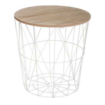 Βοηθητικό τραπέζι Kumi pakoworld mdf επιφάνεια oak και μέταλλο σε μαύρη απόχρωση Φ40x41εκ 199-000596