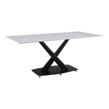 Τραπέζι Tafel pakoword Sintered stone λευκό με μεταλλικά πόδια σε μαύρη απόχρωση 180x90x76εκ 278-000017