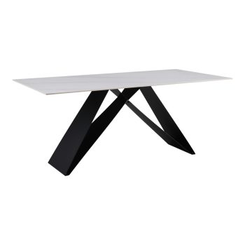 Τραπέζι Meja pakoword Sintered stone λευκό με μεταλλικά πόδια σε μαύρη απόχρωση 180x90x76εκ 278-000019