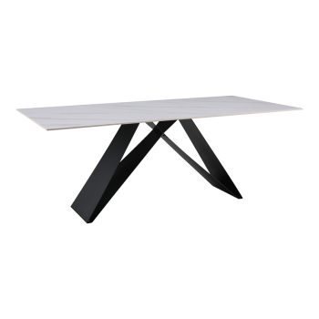 Τραπέζι Meja pakoword Sintered stone λευκό με μεταλλικά πόδια σε μαύρη απόχρωση 200x100x76εκ 278-000021