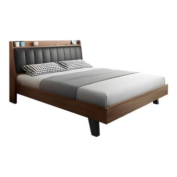 Κρεβάτι Frankly pakoworld mdf-pu σε καρυδί-μαύρο απόχρωση 150x200εκ 072-000142
