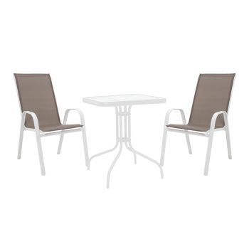Τραπεζαρία Watson-Calan pakoworld μέταλλο λευκό- γυαλί 70x70x70εκ 130-000126