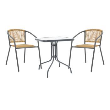 Τραπεζαρία Watson-Lindaria pakoworld μέταλλο ανθρακί-γυαλί και pe rattan σε φυσική απόχρωση 70x70x70εκ 130-000137