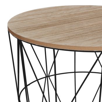 Alternative view of Βοηθητικό τραπέζι Kumi  mdf επιφάνεια oak και μέταλλο σε μαύρη απόχρωση Φ40x41εκ