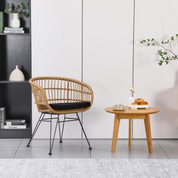 Alternative view of Πολυθρόνα Naoki  με μαξιλάρι pe rattan σε φυσική απόχρωση και μαύρα μεταλλικά πόδια 63x61x79εκ