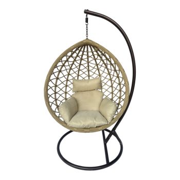 Alternative view of Κούνια φωλιά με βάση Lyere  μέταλλο καφέ-pe rattan σε μπεζ απόχρωση 120x108x195εκ