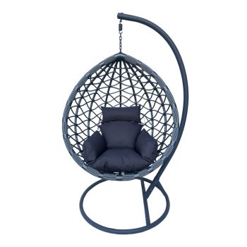 Alternative view of Κούνια φωλιά με βάση Lyere  μέταλλο ανθρακί pe rattan σε γκρι απόχρωση 120x108x195εκ