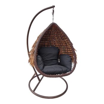 Alternative view of Κούνια φωλιά με βάση Varur  μέταλλο καφέ - pe rattan σε καφέ- μαύρη απόχρωση 120x105x195εκ