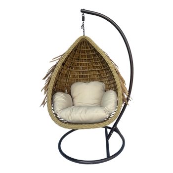 Alternative view of Κούνια φωλιά με βάση Varur  μέταλλο καφέ - pe rattan σε μπεζ απόχρωση 120x105x195εκ