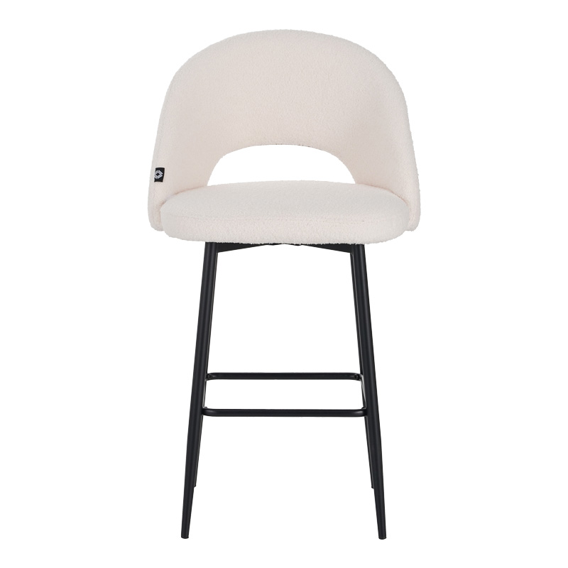 Σκαμπο μπαρ Masebo μπουκλέ ύφασμα σε λευκή απόχρωση με μαύρα μεταλλικά πόδια 48x52x97εκ - Image 4