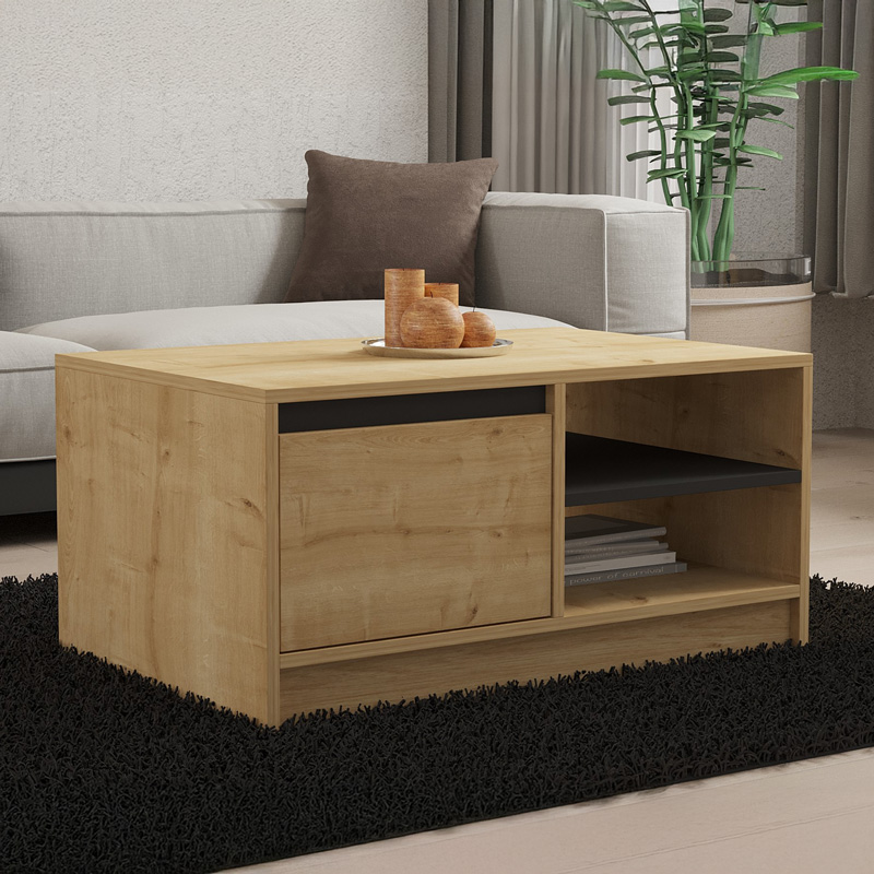 Τραπέζι σαλονιού Narli σε oak απόχρωση 90x60x45εκ - Image 2