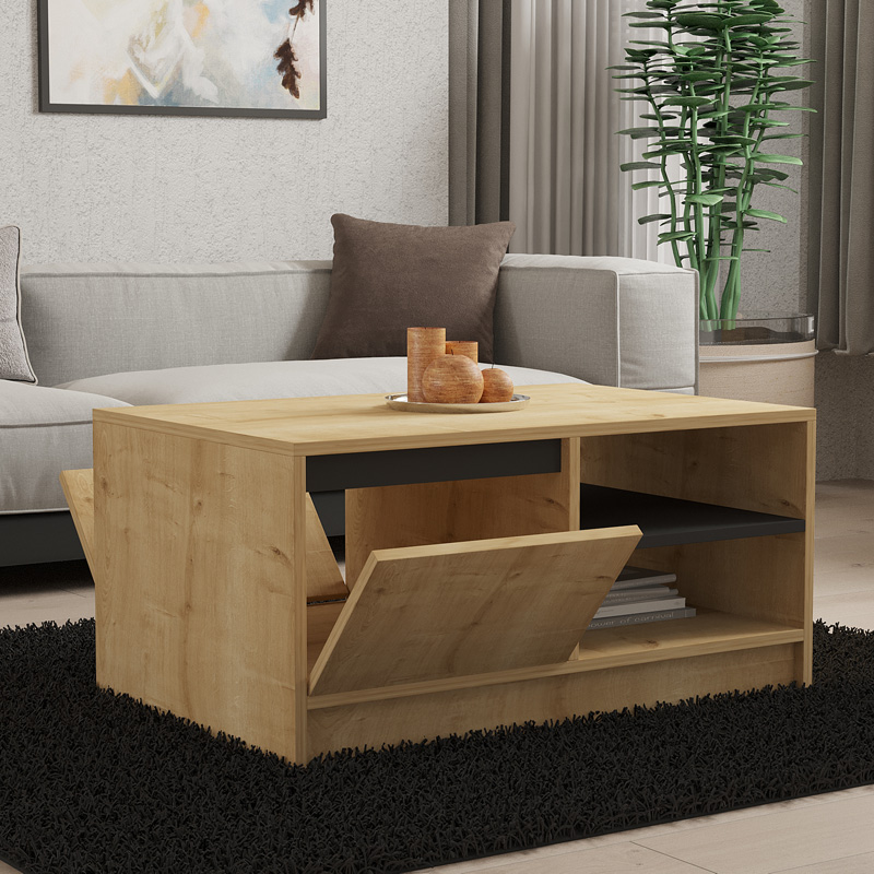 Τραπέζι σαλονιού Narli σε oak απόχρωση 90x60x45εκ - Image 3