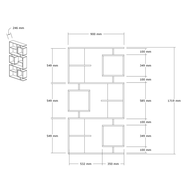 Βιβλιοθήκη Cubix σε sonoma-ανθρακί απόχρωση 90x24,6x171,90εκ - Image 6