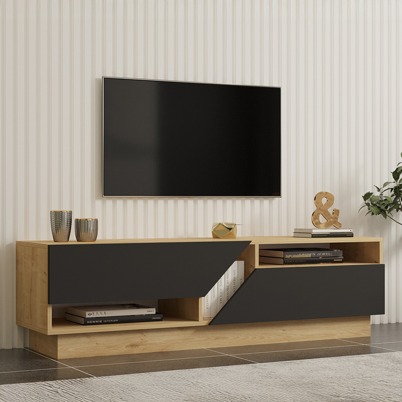 Έπιπλο τηλεόρασης Cogo σε oak- ανθρακί απόχρωση 160x40x45εκ - Image 2