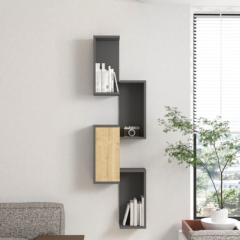 Ραφιέρα τοίχου Kongo σε oak- ανθρακί απόχρωση 44x20x159εκ - Image 2