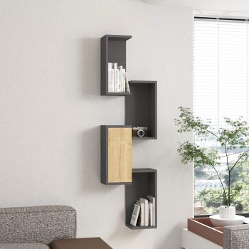 Ραφιέρα τοίχου Kongo pakoworld σε oak- ανθρακί απόχρωση 44x20x159εκ 120-000555