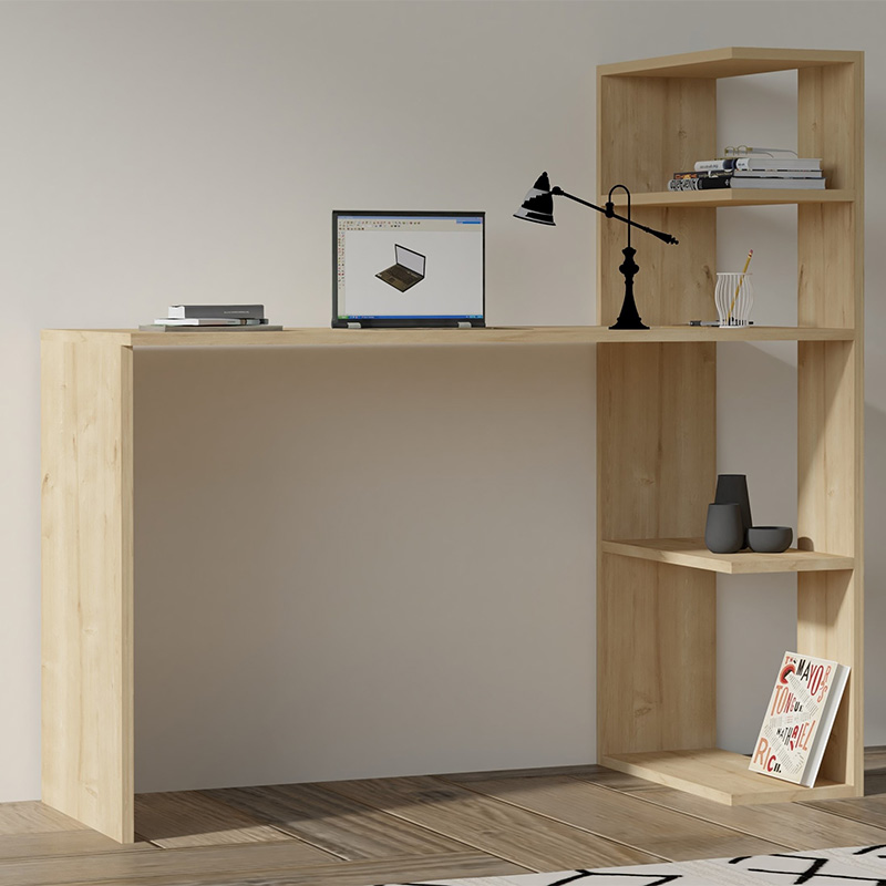 Γραφείο με βιβλιοθήκη Mergo pakoworld σε oak απόχρωση 121x51x75εκ 120-000572