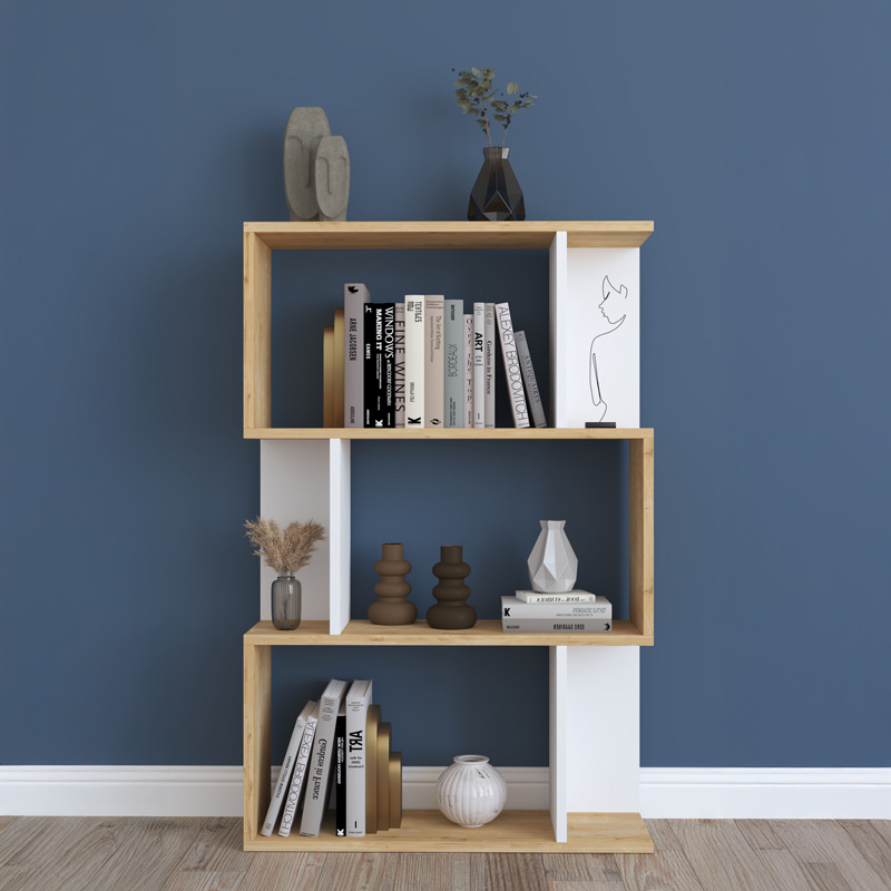 Βιβλιοθήκη Kadu σε oak-λευκή απόχρωση 72x22x108εκ - Image 2