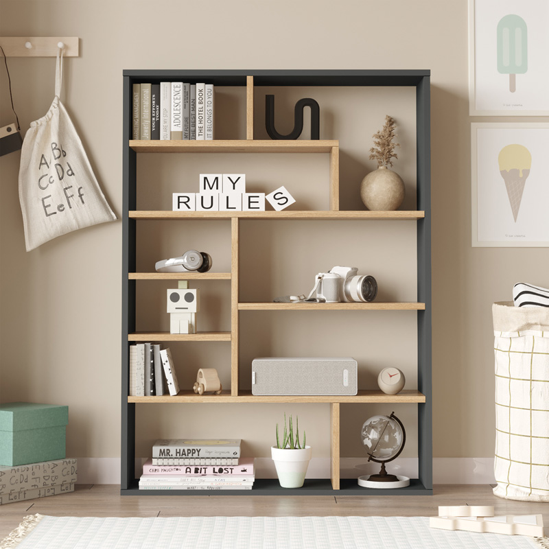 Βιβλιοθήκη Decora σε φυσική-ανθρακί απόχρωση 90x22x123.6εκ - Image 3