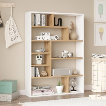 Βιβλιοθήκη Decora pakoworld σε φυσικό-λευκό απόχρωση 90x22x123.6εκ 176-000204