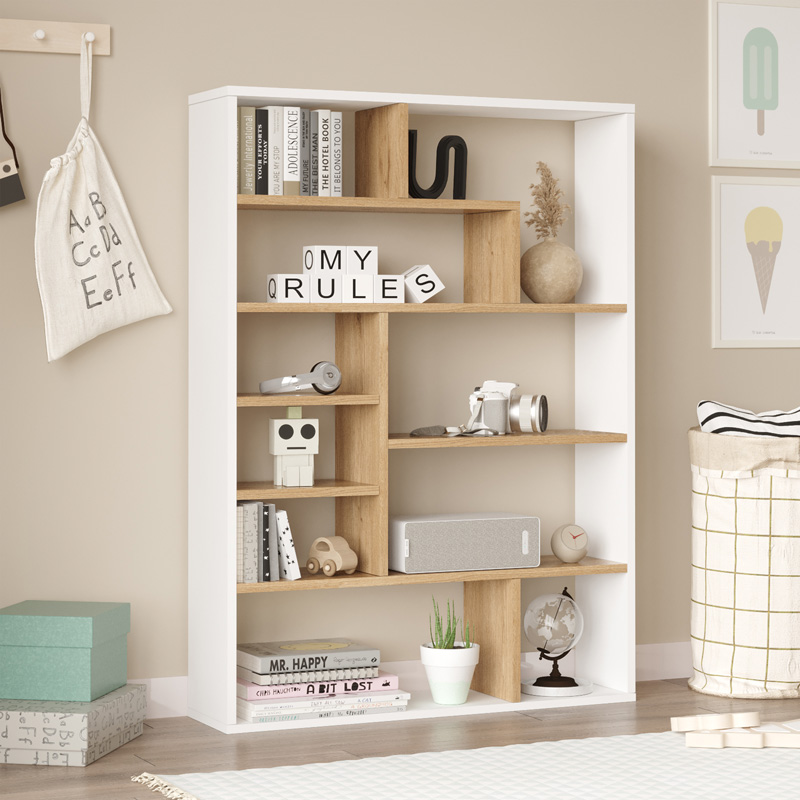 Βιβλιοθήκη Decora pakoworld σε φυσικό-λευκό απόχρωση 90x22x123.6εκ 176-000204