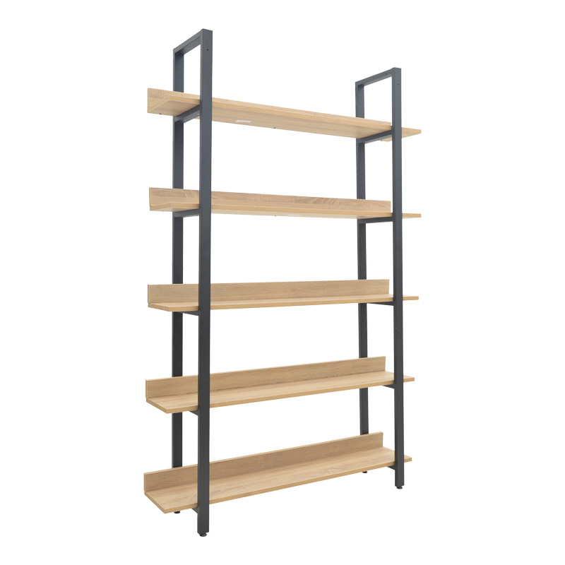 Βιβλιοθήκη Almond pakoworld σε oak-μαύρη απόχρωση 120x29x185εκ 197-000290