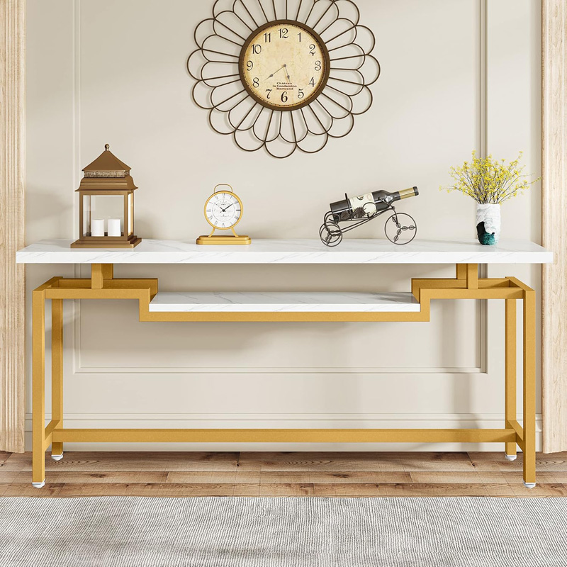 Κονσόλα Onole σε όψη μαρμάρου - χρυσό μέταλλο 180x35x82εκ - Image 3