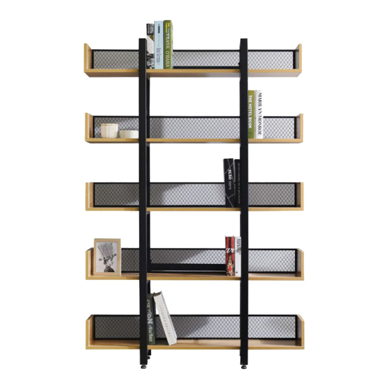 Βιβλιοθήκη Musha μέταλλο μαύρο με oak απόχρωση 120x27x185εκ - Image 2