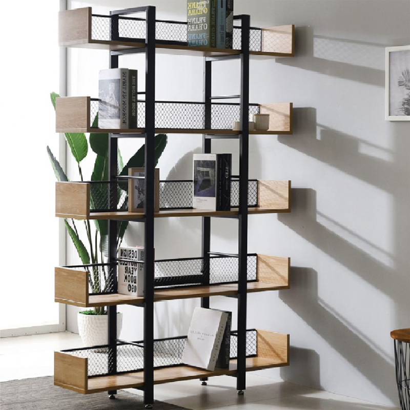 Βιβλιοθήκη Musha pakoworld μέταλλο μαύρο με oak απόχρωση 120x22x185εκ 197-000299
