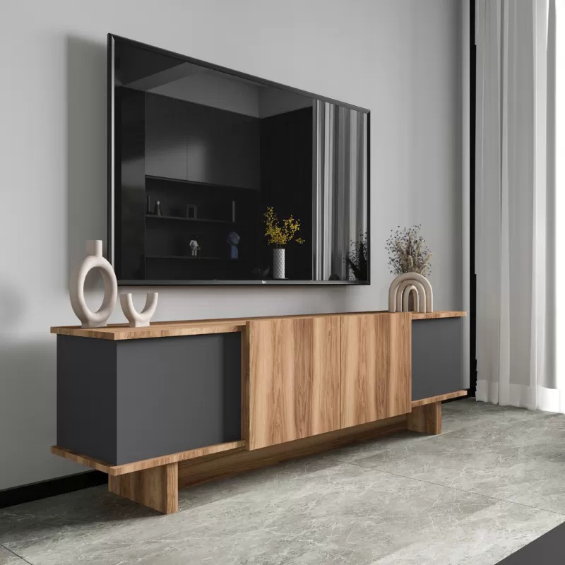 Έπιπλο τηλεόρασης Zafore σε ανθρακί-oak απόχρωση 180x33x50εκ - Image 2