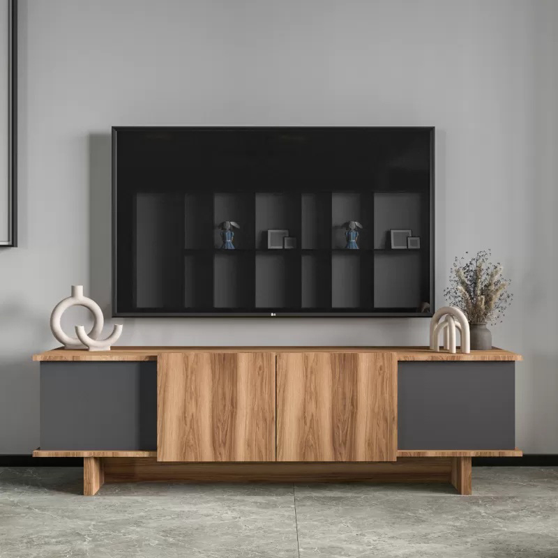 Έπιπλο τηλεόρασης Zafore σε ανθρακί-oak απόχρωση 180x33x50εκ - Image 3