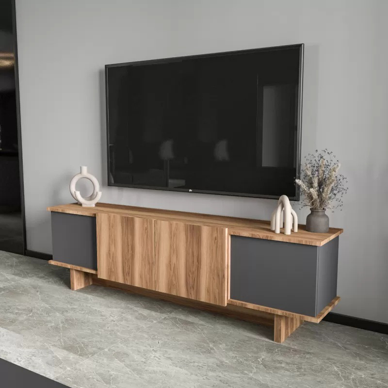 Έπιπλο τηλεόρασης Zafore σε ανθρακί-oak απόχρωση 180x33x50εκ - Image 4