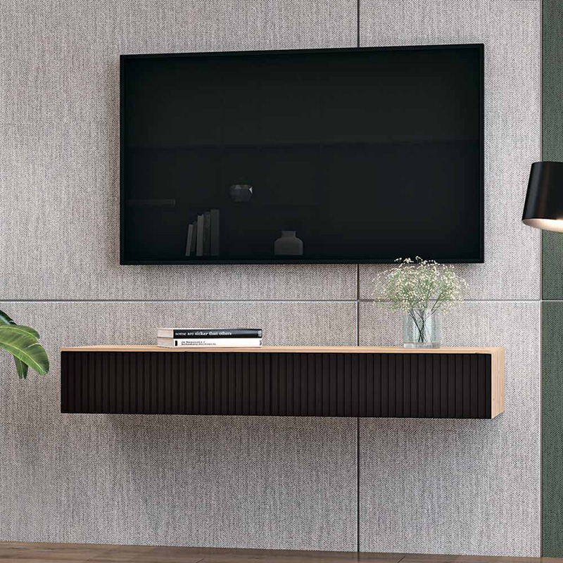 Κονσόλα με 2 συρτάρια Doha mdf σε μαύρη με oak απόχρωση 120x41x20cm - Image 2