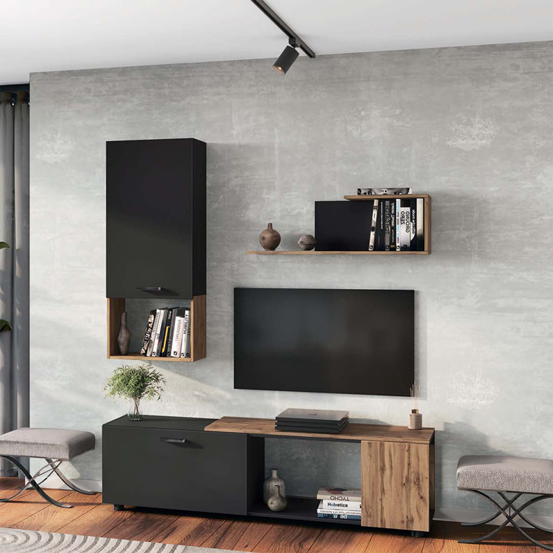 Σύνθετο σαλονιού Poelfy σε ανθρακί-oak απόχρωση 170x37.5x42εκ - Image 2