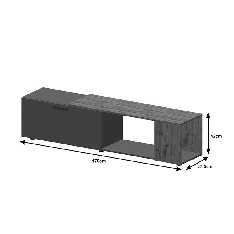 Σύνθετο σαλονιού Poelfy σε ανθρακί-oak απόχρωση 170x37.5x42εκ - Image 6