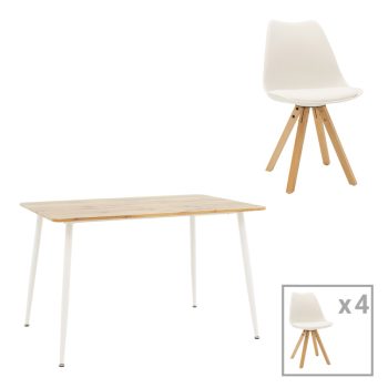 Τραπεζαρία Cuba-Caron pakoworld σετ 5τεμ sonoma-λευκό 120x80x75εκ 127-000192