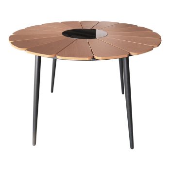Alternative view of Τραπέζι Pinap  μαύρο αλουμίνιο και plywood σε φυσική απόχρωση Φ110x74εκ