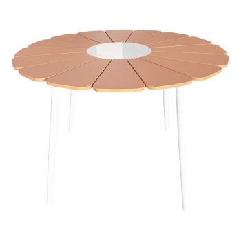 Alternative view of Τραπέζι Pinap  λευκό αλουμίνιο και plywood σε φυσική απόχρωση Φ110x74εκ